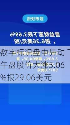 数字标识盘中异动 下午盘股价大涨5.06%报29.06美元