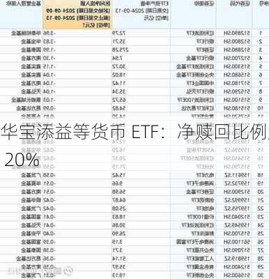 华宝添益等货币 ETF：净赎回比例超 20%