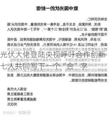 光伏大佬登陆央视呼吁合作创新 七人共同写下一个“合”字