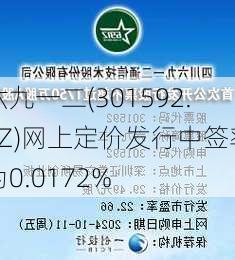 六九一二(301592.SZ)网上定价发行中签率为0.0172%