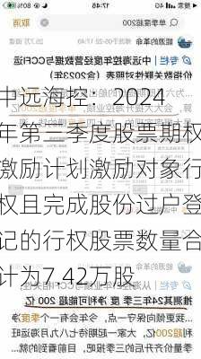 中远海控：2024年第三季度股票期权激励计划激励对象行权且完成股份过户登记的行权股票数量合计为7.42万股