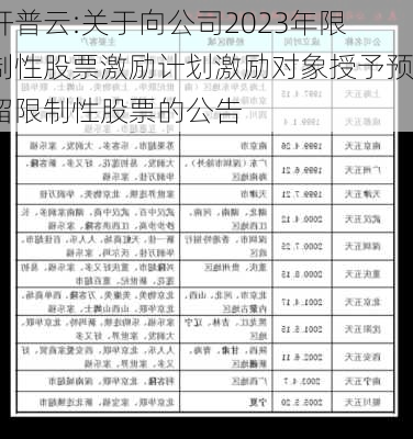 开普云:关于向公司2023年限制性股票激励计划激励对象授予预留限制性股票的公告