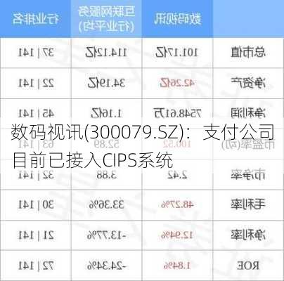 数码视讯(300079.SZ)：支付公司目前已接入CIPS系统