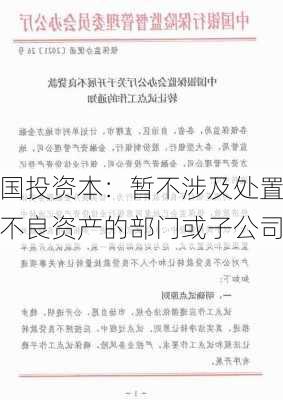 国投资本：暂不涉及处置不良资产的部门或子公司