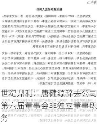 世纪鼎利：唐健源辞去公司第六届董事会非独立董事职务